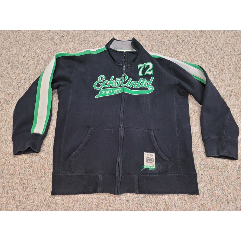 Ecko Unltd Track Jacket Mens Large Black Green 72 Graphic Y2K Streetwear